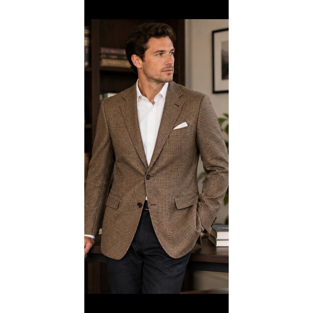 Gianfranco Ruffini Men’s 42R Houndstooth Sport Coat Blazer Brown Black 2 Button